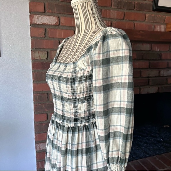 Madewell Elbow-Sleeve Smocked Mini Dress in Lebaum Plaid Sz S - Picture 6 of 10